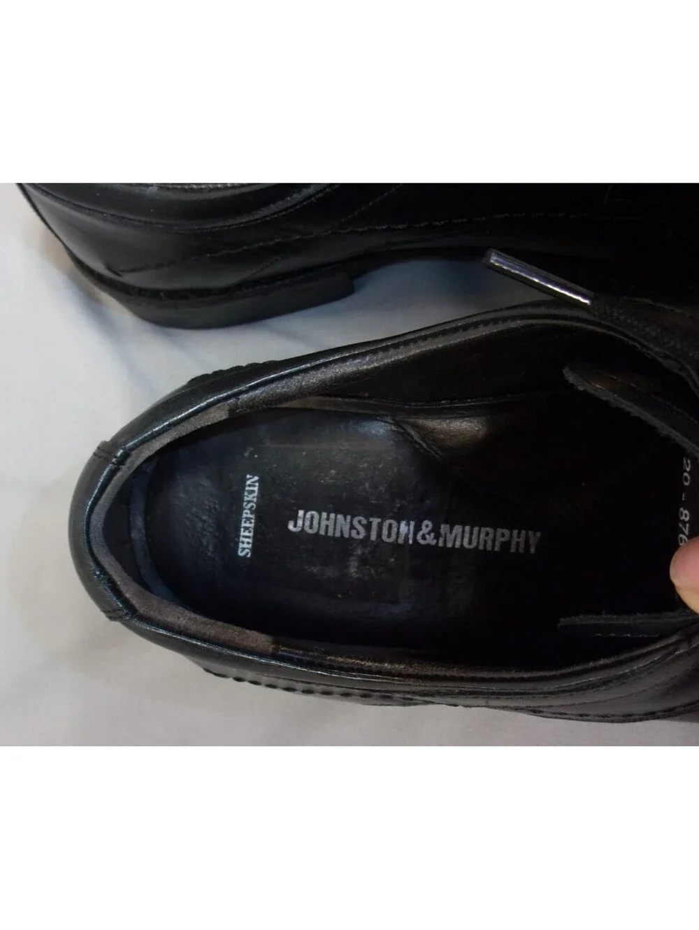 DESIGNER JOHNSTON & MURPHY SHEEPSKIN LACE UP OXFORDS BLACK SHOES MEN SIZE 8 1/2M